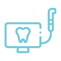Tooth displayed on monitor with dental tool attachment